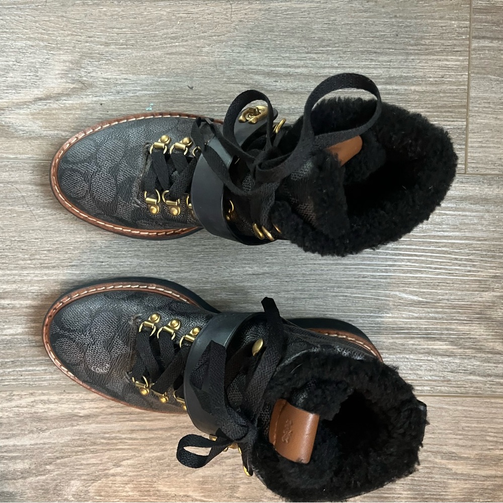 Coach Urban Hiker Leather Shearling Boots
